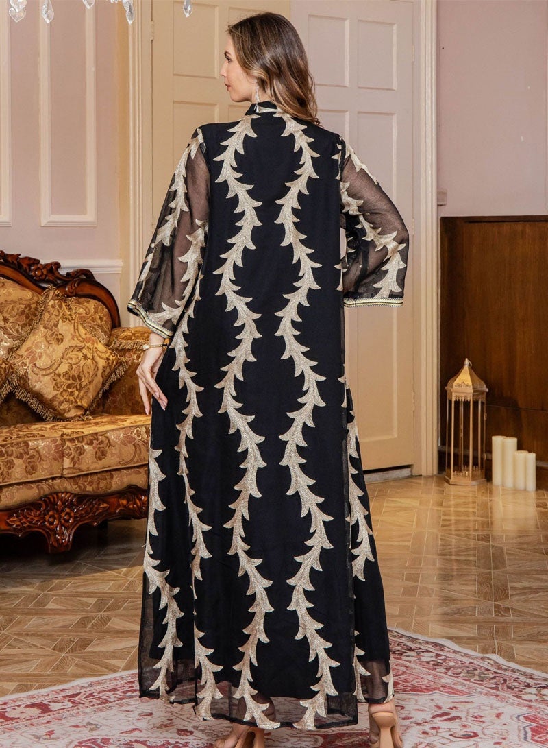 جيوان كنزة أبيك الذهبية المطرزة للنساء - فستان عيد الفطر التقليدي - Image 3