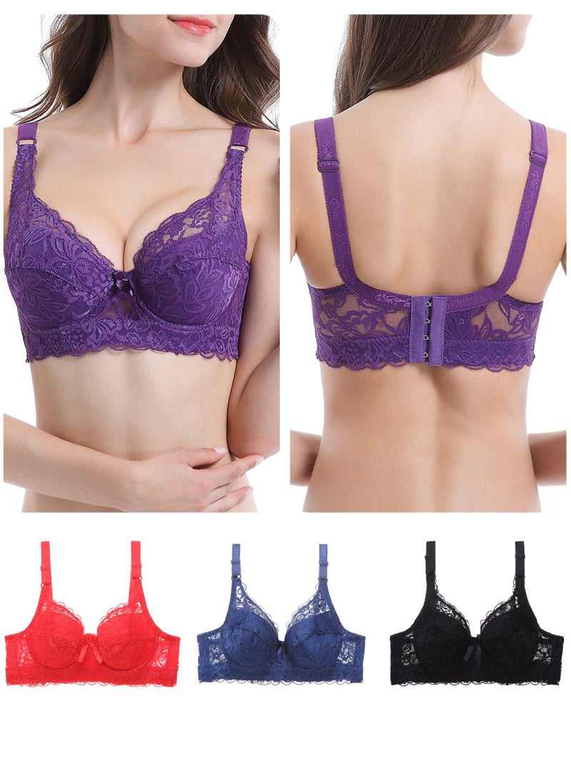 Women Lace Bra with Underwire Thin Padded Plus Size Bras - Image 3