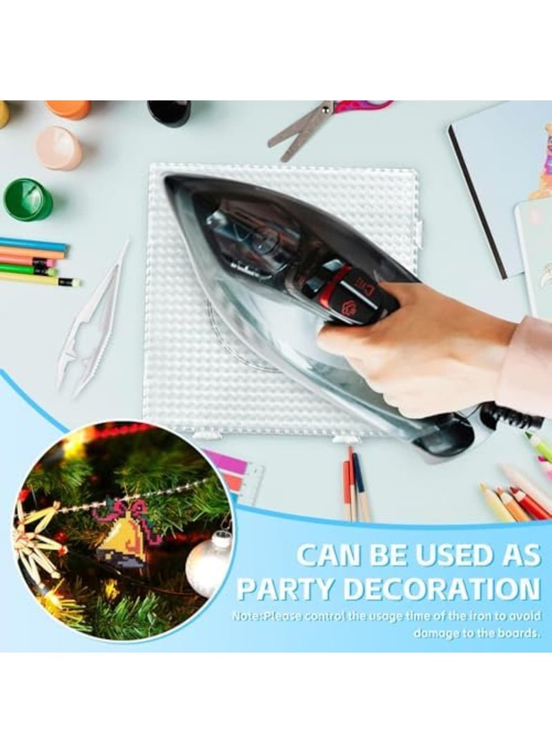 SYOSI 9Pcs 5mm Large Square Fuse Bead Boards with 2 Tweezers and 9 Ironing Papers, Clear Plastic Beads Pegboards for DIY Craft Projects, Ideal Gift Set for Children and Adults Creative Bead Art Activities - Image 5