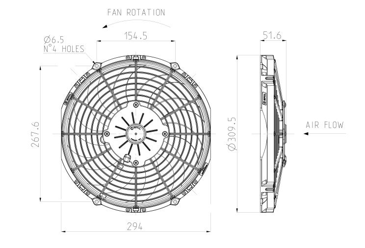 SPAL Fan 11x10 Inches Push S-Blade 12 Volt 280MM Diameter - Image 3
