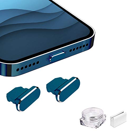 VIWIEU Metal Anti Dust Plug Compatible with iPhone 14 13 12 11 X XS XR 8 7 SE Mini Plus Pro Max iPad AirPods, 2 Pack Lightning Charging Port Cover Phone Charm Protectors with Holder Box (Paficic Blue) - Image 1