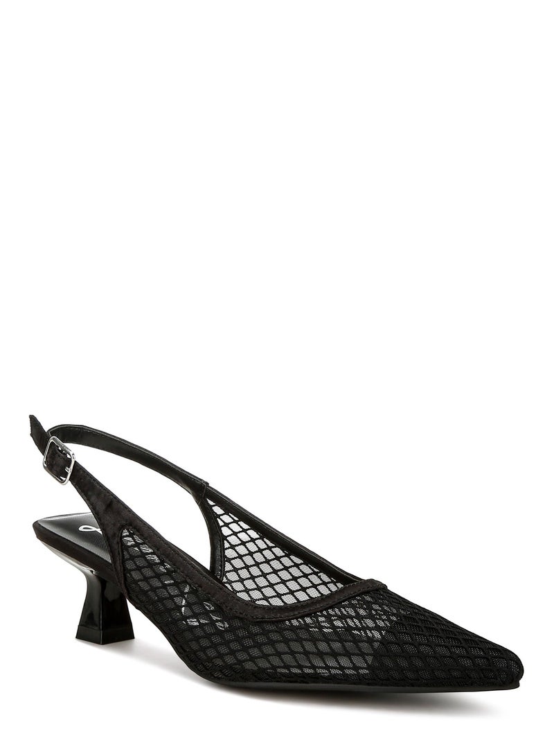 London Rag Mesh Pin Buckle Pointed Mules in Black - Image 3