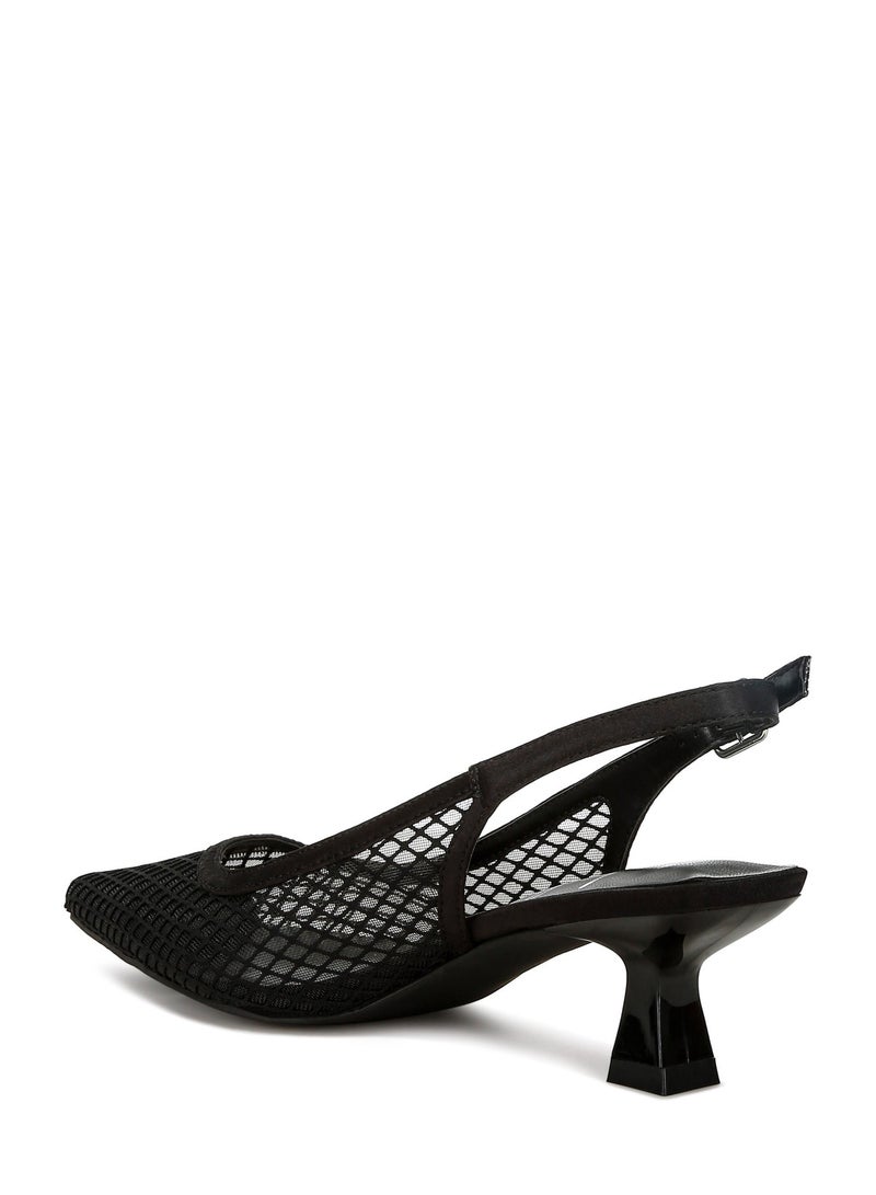 London Rag Mesh Pin Buckle Pointed Mules in Black - Image 4