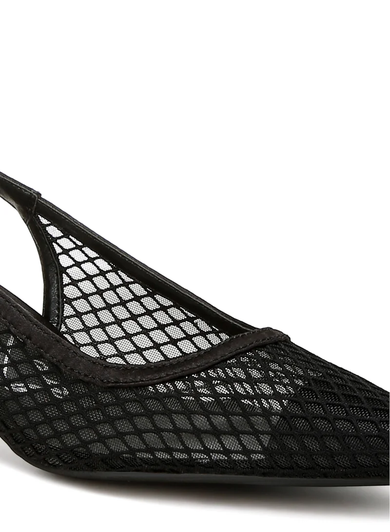London Rag Mesh Pin Buckle Pointed Mules in Black