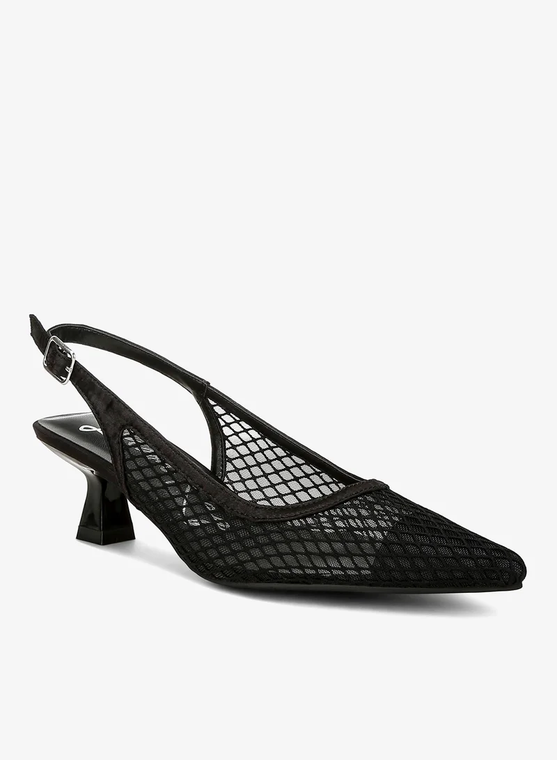 London Rag  Mesh Pin Buckle Pointed Mules in Black for Women | Best Price UAE