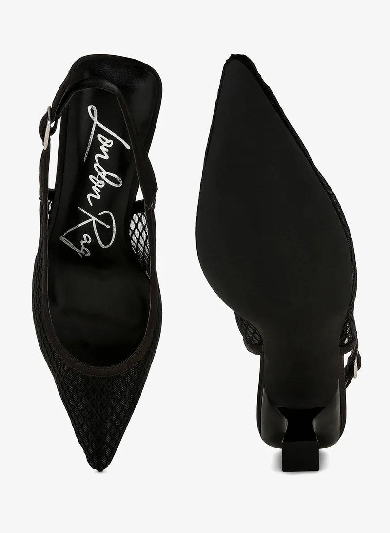 London Rag  Mesh Pin Buckle Pointed Mules in Black for Women | Best Price UAE