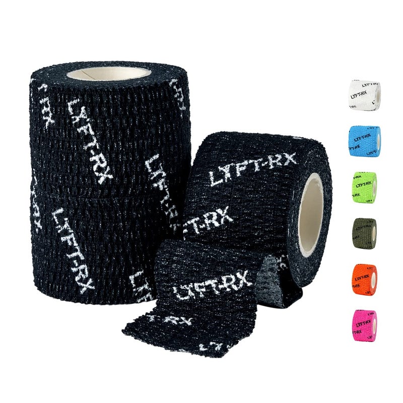 LYFT-RX Weightlifting Hook Grip Tape w/Premium Adhesive for Olympic Weight Lift, Cross Fitness, Lifting, Stretch Fit Athletic Finger Wrap, Protects Thumb Fingers, Size1.5in Black 3-Rolls - Image 1