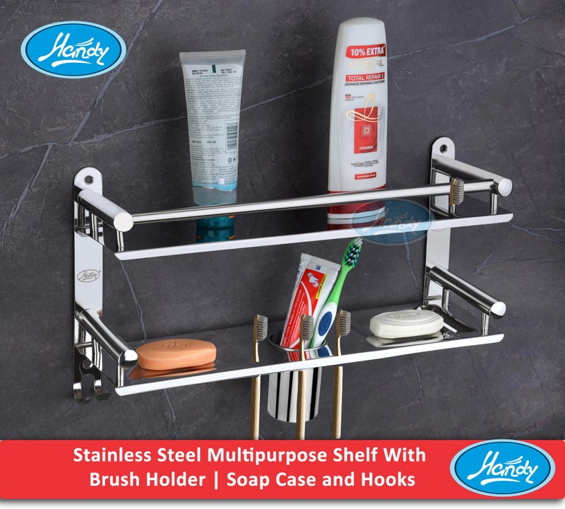 HANDY Heavy Duty Stainless Steel Bathroom Shelf, 1 Layer Bathroom Accessories Shelves with Towel Bar Wall Mounted, Shower Storage 16 X 5 X 9 inches, Silver Finish Stainless Steel - Image 3