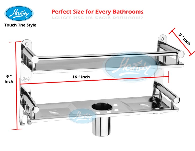 HANDY Heavy Duty Stainless Steel Bathroom Shelf, 1 Layer Bathroom Accessories Shelves with Towel Bar Wall Mounted, Shower Storage 16 X 5 X 9 inches, Silver Finish Stainless Steel - Image 2