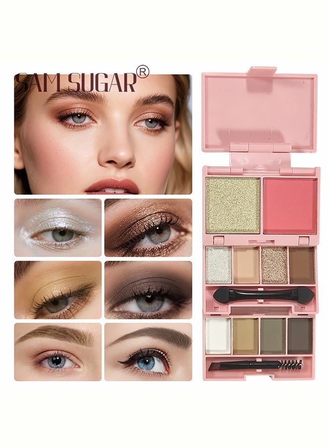SAM SUGAR 10 Colors Multi-Function Makeup Palette, 10 Shades Eyeshadow Blush Highlighter Bronzer Brow Powder Set, Matte & Shimmer, Travel Size, #02 - Image 1