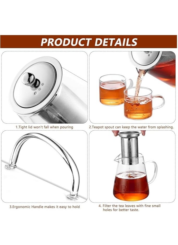 Clear Glass Teapot with Infuser, Round Shape Infuser Tea Pot, Heat-Resistant Borosilicate Glass Strainer Teapot, Stovetop Safe Tea Maker（550ML)