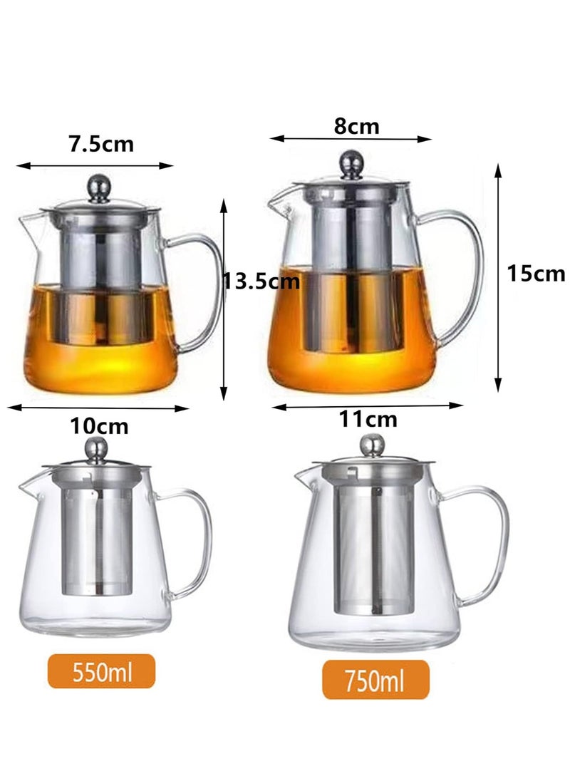 Clear Glass Teapot with Infuser, Round Shape Infuser Tea Pot, Heat-Resistant Borosilicate Glass Strainer Teapot, Stovetop Safe Tea Maker（550ML)