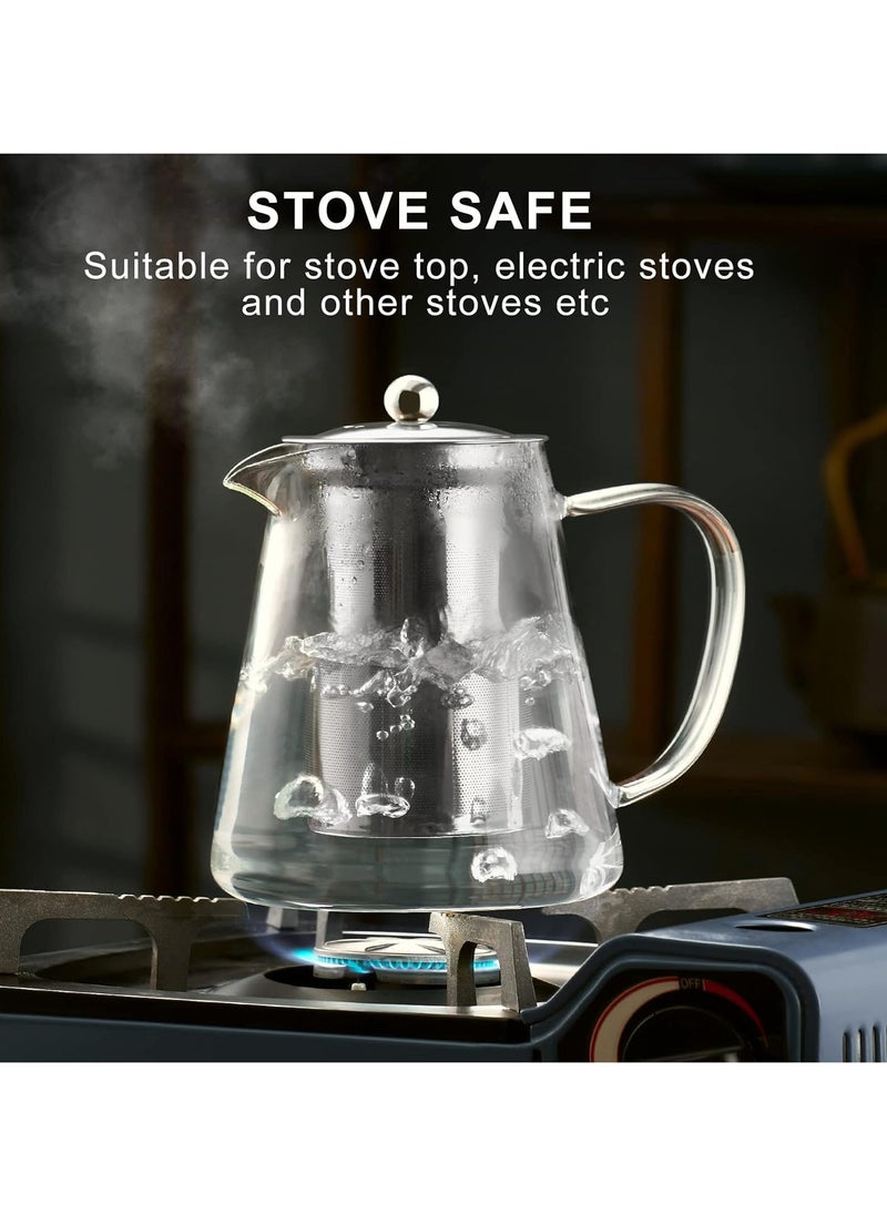 Clear Glass Teapot with Infuser, Round Shape Infuser Tea Pot, Heat-Resistant Borosilicate Glass Strainer Teapot, Stovetop Safe Tea Maker（550ML)
