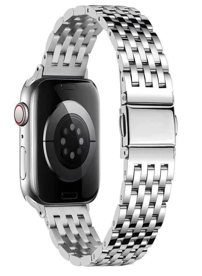 Tasikar Metal Watch Band Compatible with Apple Watch 49mm 46mm 45mm 44mm 42mm for Men Women, Stainless Steel Replacement Straps for iWatch Ultra 3 2 1 SE Series 11 10 9 8 7 6 5 4 3 2 1, Silver - Image 3