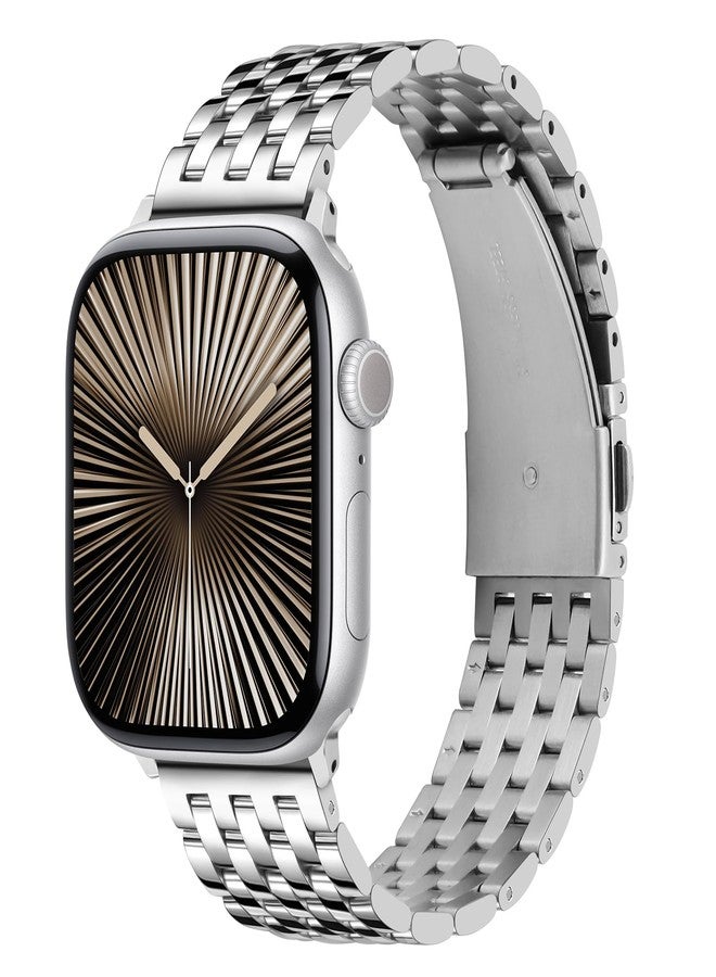 Tasikar Metal Watch Band Compatible with Apple Watch 49mm 46mm 45mm 44mm 42mm for Men Women, Stainless Steel Replacement Straps for iWatch Ultra 3 2 1 SE Series 11 10 9 8 7 6 5 4 3 2 1, Silver - Image 2