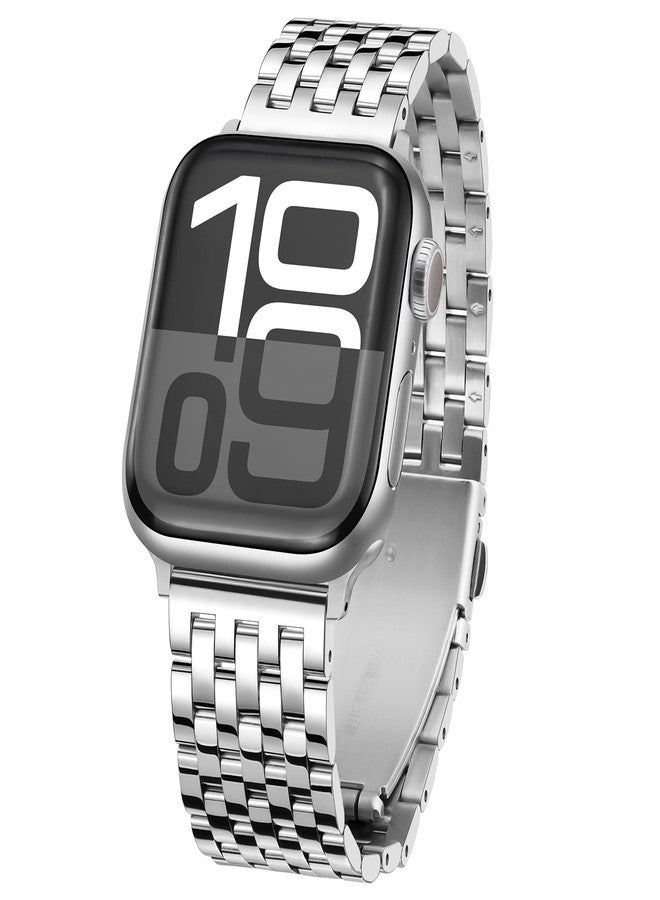 Tasikar Metal Watch Band Compatible with Apple Watch 49mm 46mm 45mm 44mm 42mm for Men Women, Stainless Steel Replacement Straps for iWatch Ultra 3 2 1 SE Series 11 10 9 8 7 6 5 4 3 2 1, Silver - Image 1