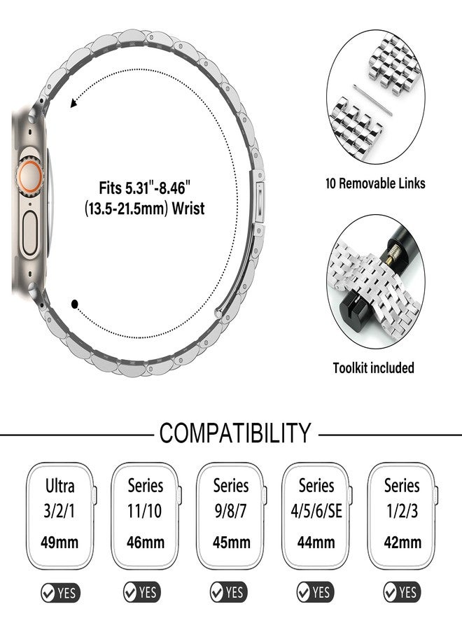 Tasikar Metal Watch Band Compatible with Apple Watch 49mm 46mm 45mm 44mm 42mm for Men Women, Stainless Steel Replacement Straps for iWatch Ultra 3 2 1 SE Series 11 10 9 8 7 6 5 4 3 2 1, Silver - Image 5