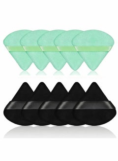 KASTWAVE Triangle Powder Puff , 10Pcs Soft Makeup Powder Puffs Reusable Powder Puff Triangle Dry Wet Velour Puff for Loose Powder Daily Makeup Foundation Cream Blush (Green & Black)  - Image 1
