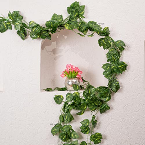 BS AMOR Artificial Creeper Money Plant Leaf Garland | Wall Hanging | Speacial Ocassion Decoration | Home Decor Party | Office Festival Theme Decorative Length 6 Feet Pack Strings (24) - Image 3