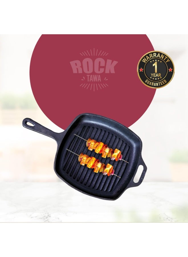 Rock Tawa مقلاة شواء روك تاوا المصنوعة من الحديد الزهر بقاعدة حثية، مقاس 10.5 بوصة، لون أسود - Image 4