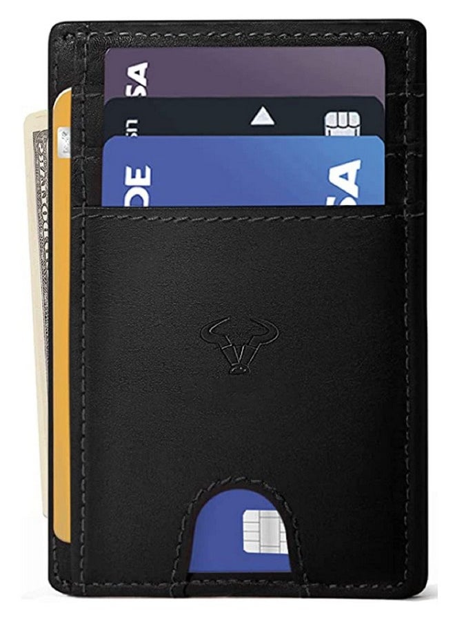 CONTACTS Contacts Genuine Leather Slim Wallet | RFID Blocking Skinny Minimal Thin Front Pocket Wallet Sleeve Card Holder for Men | 7 Card Slots, 1 ID Window (Black)  - Image 2