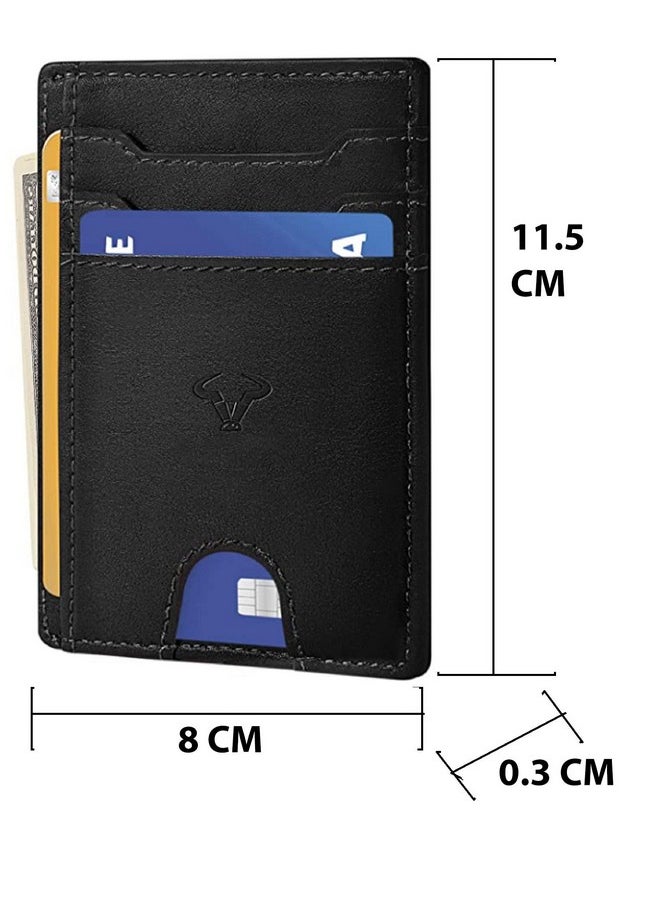 CONTACTS Contacts Genuine Leather Slim Wallet | RFID Blocking Skinny Minimal Thin Front Pocket Wallet Sleeve Card Holder for Men | 7 Card Slots, 1 ID Window (Black)  - Image 5