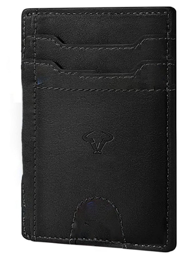 CONTACTS Contacts Genuine Leather Slim Wallet | RFID Blocking Skinny Minimal Thin Front Pocket Wallet Sleeve Card Holder for Men | 7 Card Slots, 1 ID Window (Black)  - Image 1