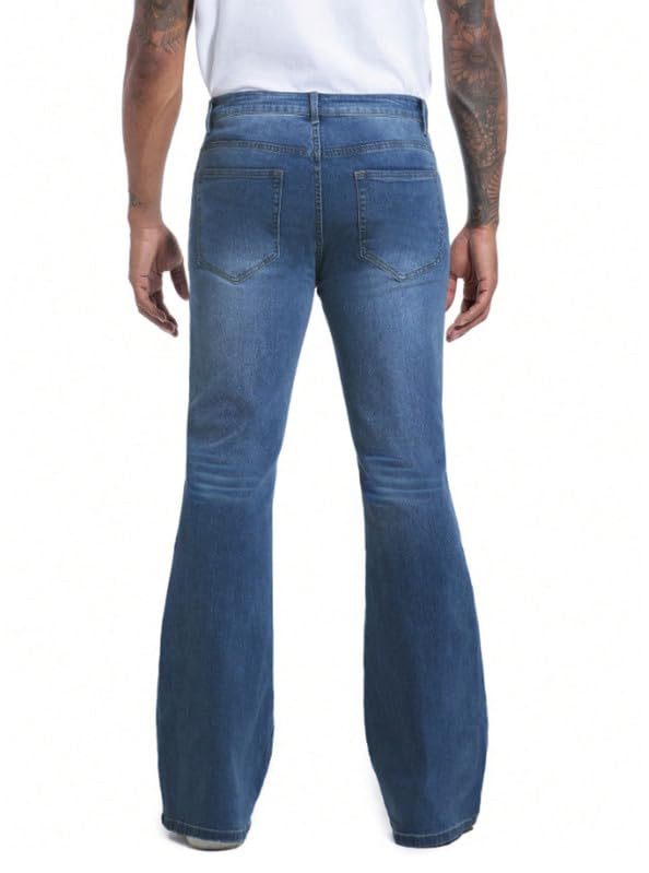 Ben Martin Men’s Light Blue Bootcut Bell Bottom Jeans || Flared Denim Jean for Men || Stretchable Mid Rise Cotton Pants || Retro Style Casual Wear Bootcut' Denim' Jeans:, 32 - Image 3