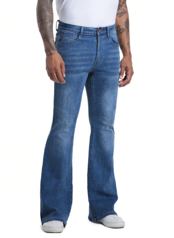 Ben Martin Men’s Light Blue Bootcut Bell Bottom Jeans || Flared Denim Jean for Men || Stretchable Mid Rise Cotton Pants || Retro Style Casual Wear Bootcut' Denim' Jeans:, 32 - Image 4