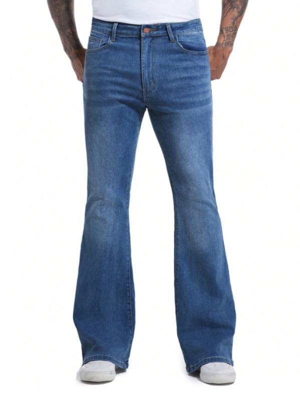 Ben Martin Men’s Light Blue Bootcut Bell Bottom Jeans || Flared Denim Jean for Men || Stretchable Mid Rise Cotton Pants || Retro Style Casual Wear Bootcut' Denim' Jeans:, 32 - Image 1