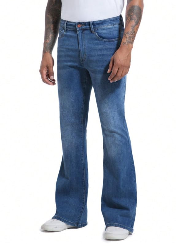 Ben Martin Men’s Light Blue Bootcut Bell Bottom Jeans || Flared Denim Jean for Men || Stretchable Mid Rise Cotton Pants || Retro Style Casual Wear Bootcut' Denim' Jeans:, 32 - Image 5