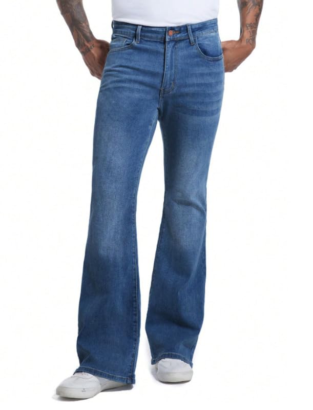 Ben Martin Men’s Light Blue Bootcut Bell Bottom Jeans || Flared Denim Jean for Men || Stretchable Mid Rise Cotton Pants || Retro Style Casual Wear Bootcut' Denim' Jeans:, 32 - Image 2