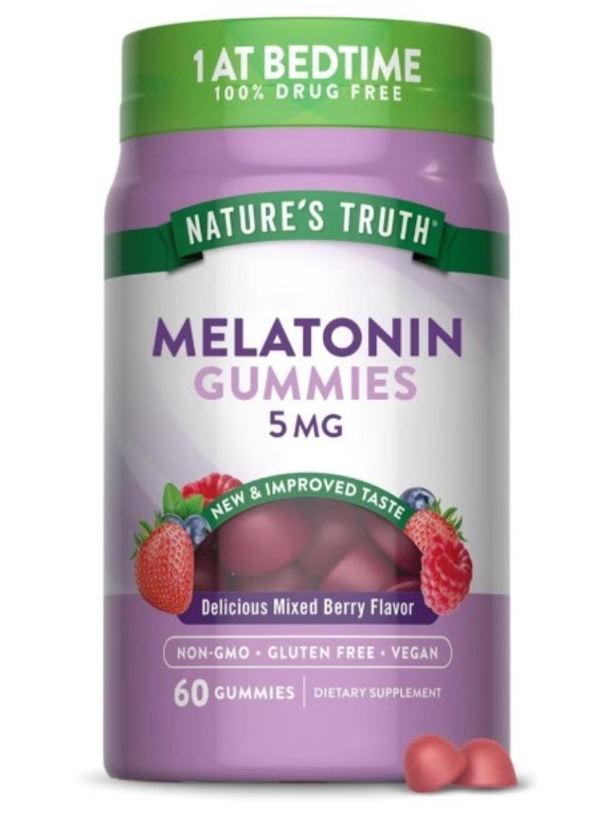 Nature's Truth Melatonin Gummies Mixed Berry Flavor | Vegan, Non-GMO & Gluten Free Supplement 5mg | 60 Count - Image 1