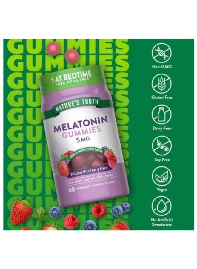 Nature's Truth Melatonin Gummies Mixed Berry Flavor | Vegan, Non-GMO & Gluten Free Supplement 5mg | 60 Count - Image 2