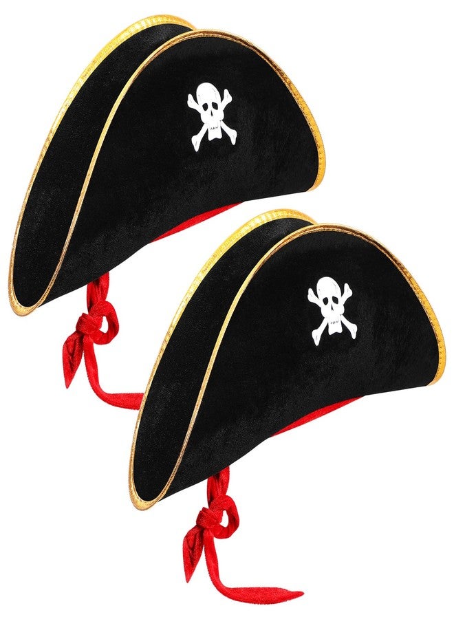 Hsei 2 Pcs Pirate Hat Pirate Accesseries Hats for Adult Captain Caps with Skull Print for Masquerade Cosplay, Funny Party Supplies - Image 1
