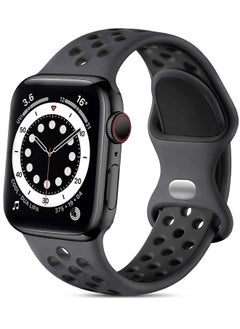 Compatible for Apple Watch Band 42mm 44mm 45mm 49mm for Women Men, Air Holes Design Soft Silicone Sport Strap Compatible with iWatch Ultra 2/1 Series 9/8/7/6/5/4/3/2/1 SE 2/1 Anthracite/Black