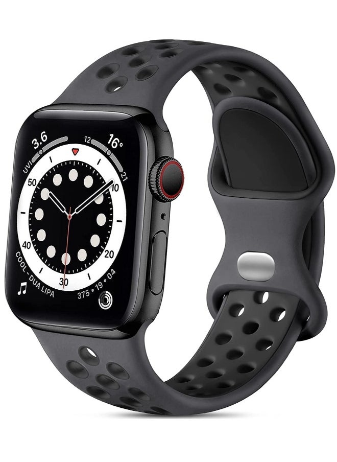 Generic - Compatible for Apple Watch Band 42mm 44mm 45mm 49mm for Women Men, Air Holes Design Soft Silicone Sport Strap Compatible with iWatch Ultra 2/1 Series 9/8/7/6/5/4/3/2/1 SE 2/1 Anthracite/Black - Image 1