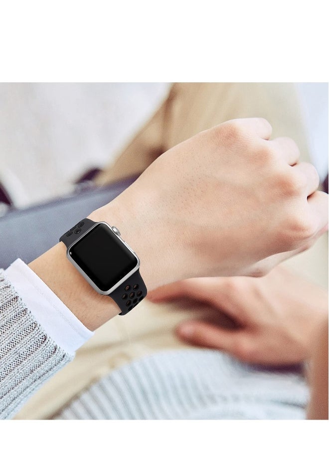 Generic - Compatible for Apple Watch Band 42mm 44mm 45mm 49mm for Women Men, Air Holes Design Soft Silicone Sport Strap Compatible with iWatch Ultra 2/1 Series 9/8/7/6/5/4/3/2/1 SE 2/1 Anthracite/Black - Image 1