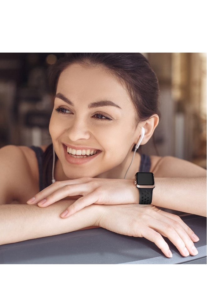 Generic - Compatible for Apple Watch Band 42mm 44mm 45mm 49mm for Women Men, Air Holes Design Soft Silicone Sport Strap Compatible with iWatch Ultra 2/1 Series 9/8/7/6/5/4/3/2/1 SE 2/1 Anthracite/Black - Image 1