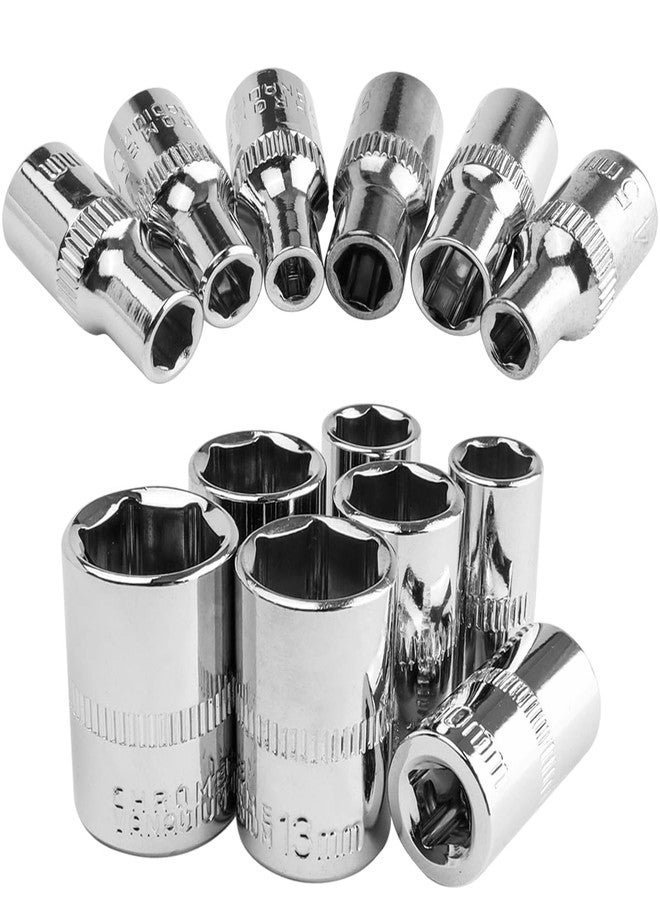 Wolfride 13Pcs 1/4” Drive Socket Set 4mm-14mm, 6 Point Shallow Socket Set Metric Socket Wrench Impact Socket - Image 1