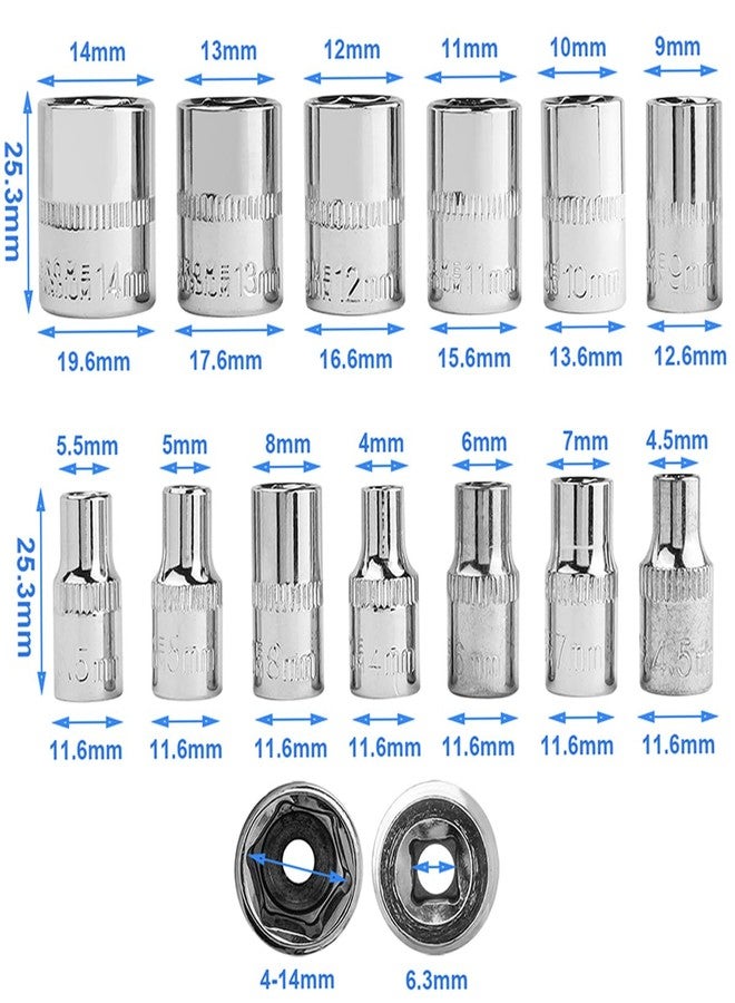 Wolfride 13Pcs 1/4” Drive Socket Set 4mm-14mm, 6 Point Shallow Socket Set Metric Socket Wrench Impact Socket - Image 2