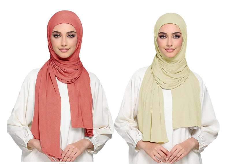 ICW Women's UV Protection Light Weight Jersey Cotton Summer Scarf Stoles Shawl head scarves for girls Dn03 (Pack of 2) (COLOUR5) - Image 1