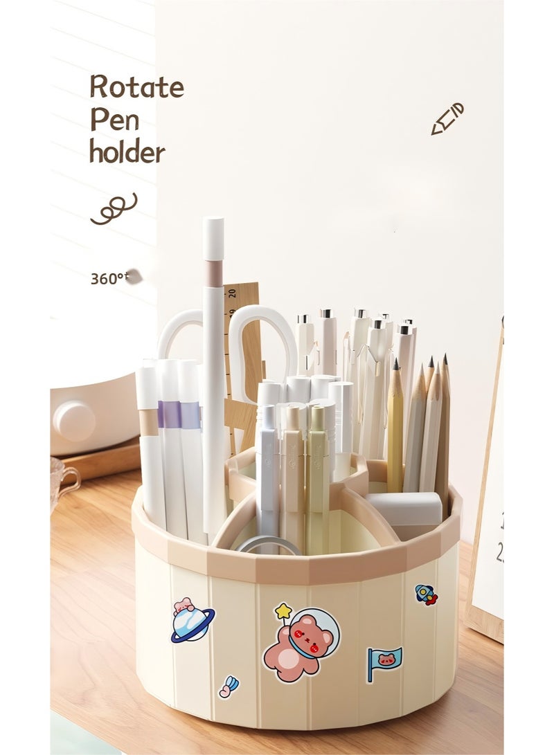 Pen Holder for Desk, Storage Function，360°Rotating Pencil Pen Holder,Pen Organizer with 6 Slots, Large-capacity Desk Organizer,Office, School, Home Use (Beige) - Image 4