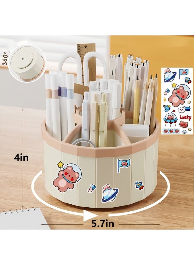 Pen Holder for Desk, Storage Function，360°Rotating Pencil Pen Holder,Pen Organizer with 6 Slots, Large-capacity Desk Organizer,Office, School, Home Use (Beige) - Image 5