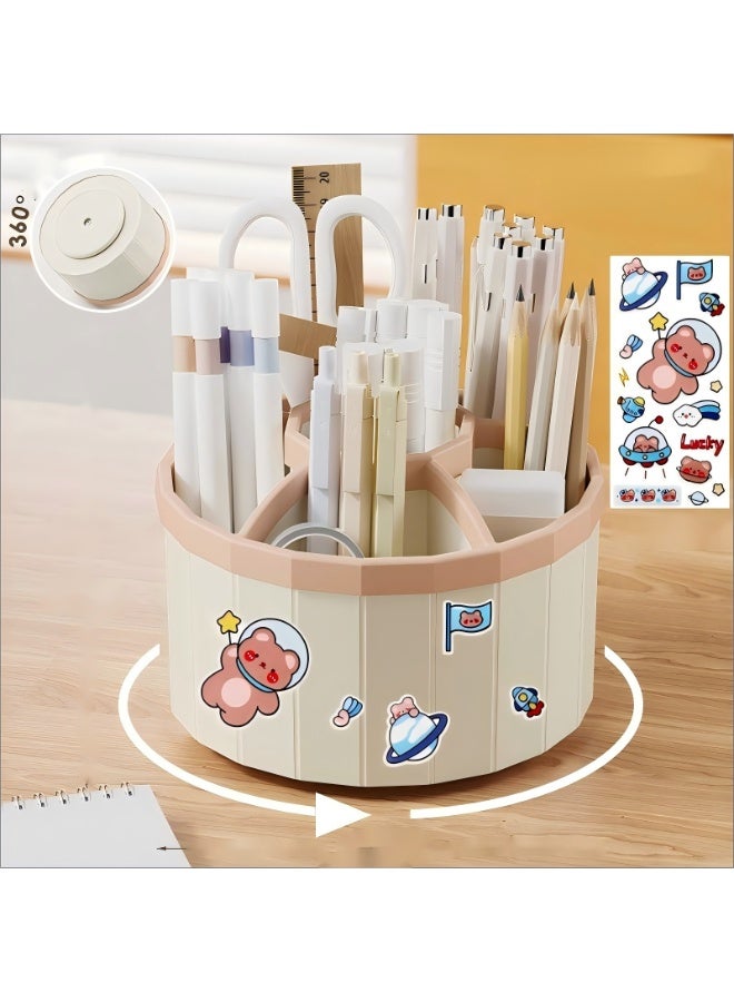 Pen Holder for Desk, Storage Function，360°Rotating Pencil Pen Holder,Pen Organizer with 6 Slots, Large-capacity Desk Organizer,Office, School, Home Use (Beige) - Image 3