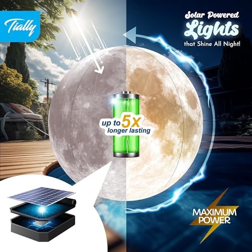 TIALLY Full Moon Floating Pool Lights Solar Powered - 14", That Float, Inflatable Waterproof Led Light Balls, Swimming Pool Accessories for Inground Pools, Party Decor for Outdoor (4 Pack) - Image 3