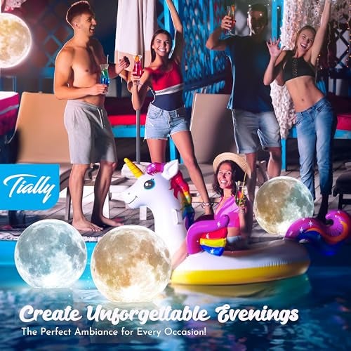 TIALLY Full Moon Floating Pool Lights Solar Powered - 14", That Float, Inflatable Waterproof Led Light Balls, Swimming Pool Accessories for Inground Pools, Party Decor for Outdoor (4 Pack) - Image 2