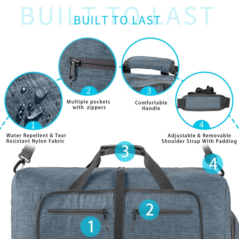 Vomgomfom Travel Duffle Bag for Men,65L Foldable Travel Duffel Bag with Shoes Compartment Overnight Bag for Men Women,Blue - Image 4