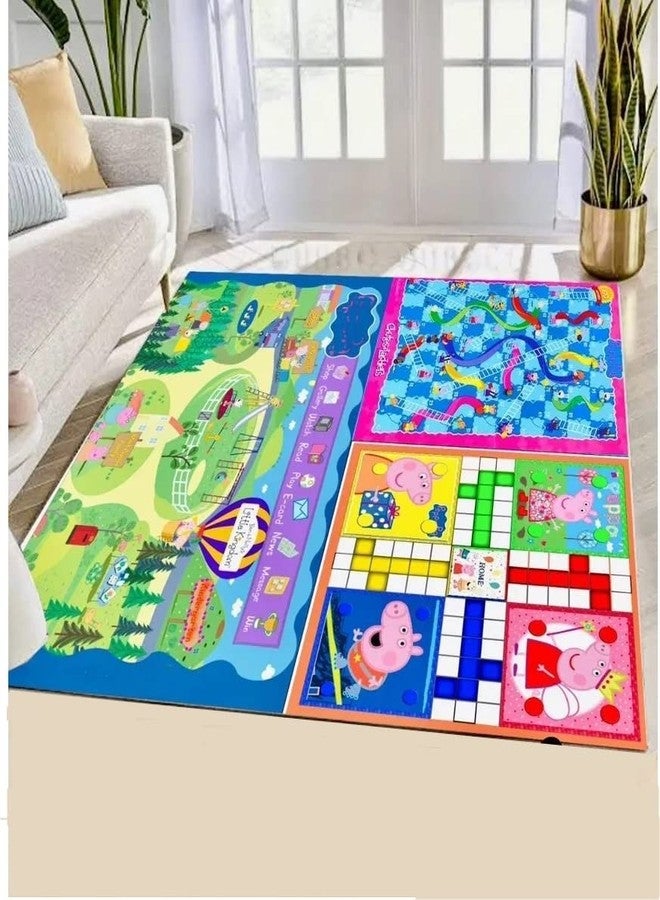 مورين بساط لعب الأطفال MUREN® Jumbo 3 في 1 لودو، سلم وثعبان، كبير الحجم وقابل للعكس، مقاس 54 × 54 بوصة، مع نرد وقطع لعب مقاس 5 × 5 بوصة، مضاد للانزلاق، مناسب للأنشطة العائلية الخارجية/الداخلية (بيبا بيج). - Image 1