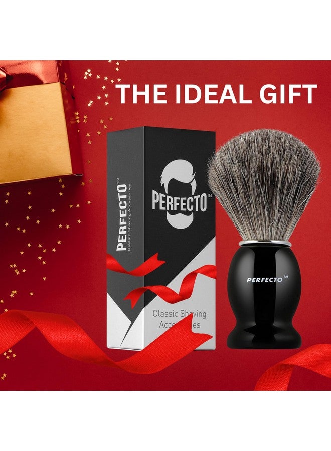 Perfecto 100% Pure Badger Shaving Brush-Black Handle- Engineered For The Best Shave Of Your Life. For, Safety Razor, Double Edge Razor, Straight Razor Or Shaving Razor, Its The Best Badger Brush.  - Image 1